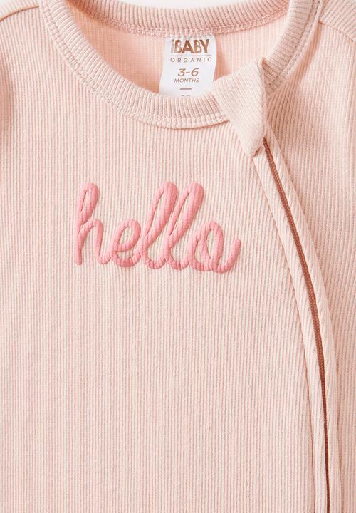 Cotton On - The short sleeve zip romper - pink pearl/hello script