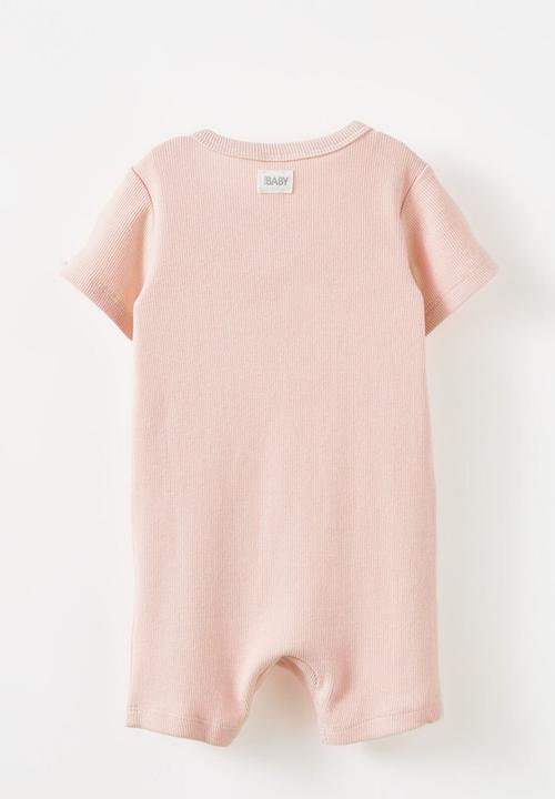 Cotton On - The short sleeve zip romper - pink pearl/hello script