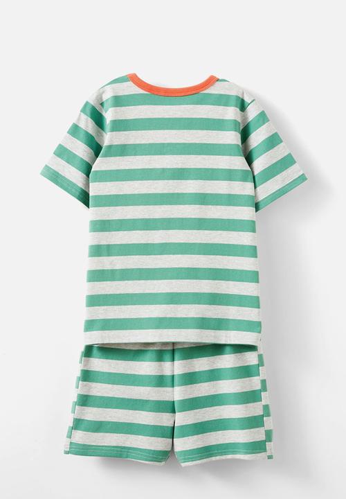 Cotton On - Jordan short sleeve pyjama set - bobbi stripe cloud marle/guac