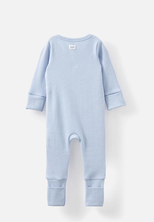 Cotton On - The long sleeve rib romper - dawn blue/sunshine