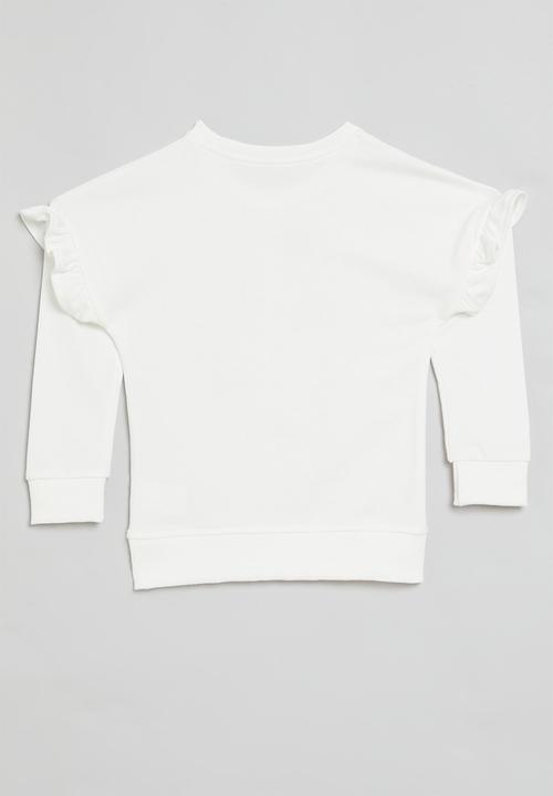 Pop Candy - Printed frilled sweat top - white