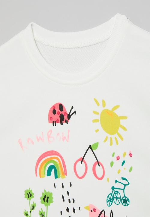 Pop Candy - Printed frilled sweat top - white