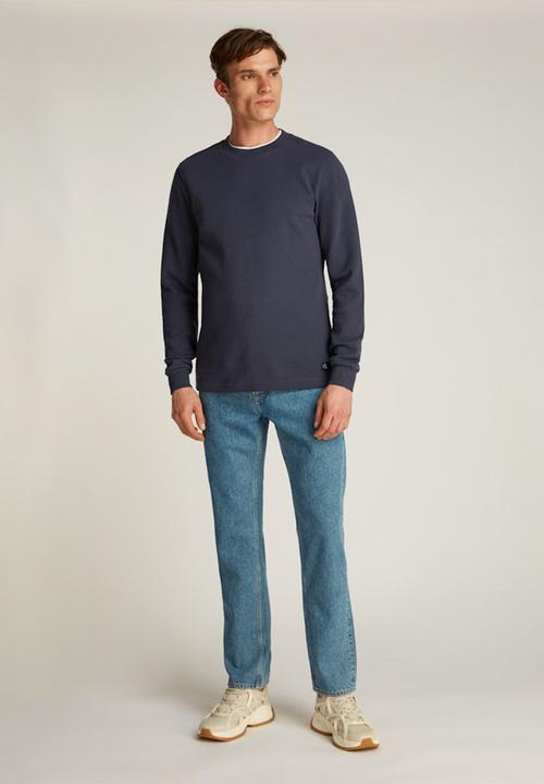 Calvin Klein - WOVEN LABEL WAFFLE LS TEE - India Ink
