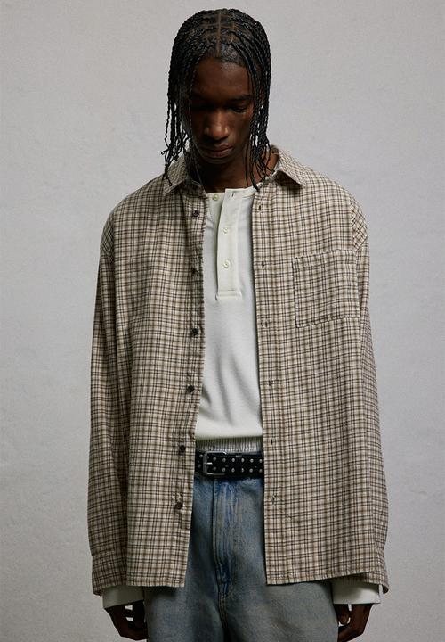 H&M - Loose fit flannel shirt - beige checked