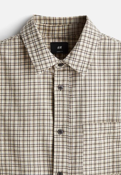 H&M - Loose fit flannel shirt - beige checked