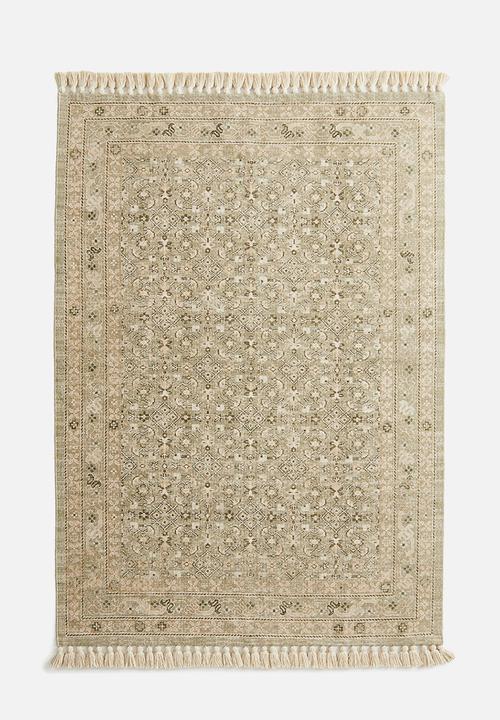 H&M - Fringed patterned rug - light dusty green/patterned