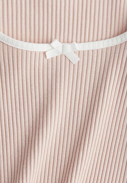 H&M - Overlock-detail ribbed top - light dusty pink