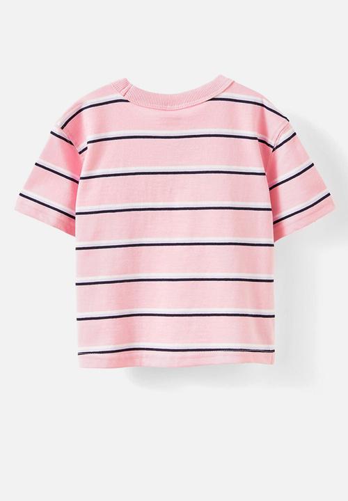 Cotton On - Bobbi short sleeve graphic tee - blush pink stripe/bubbacino