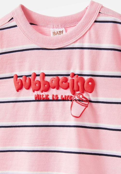 Cotton On - Bobbi short sleeve graphic tee - blush pink stripe/bubbacino