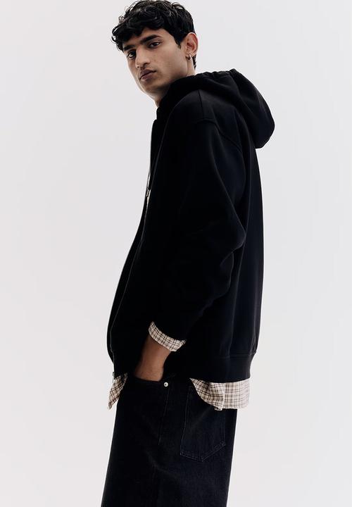H&M - Relaxed fit zip through hoodie - black