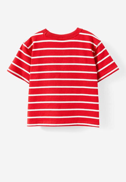 Cotton On - Bobbi short sleeve graphic tee - varsity red vanilla stripe/ma cherie