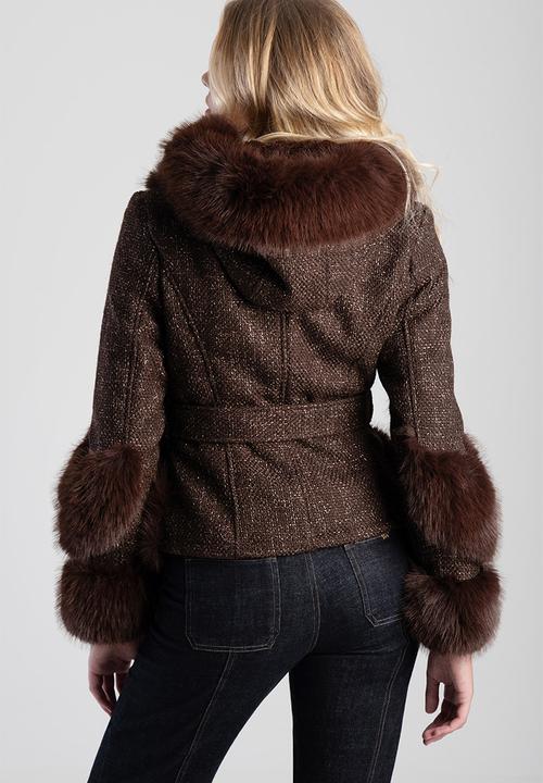 SISSY BOY - Belted Jacket With Faux Fur Details - brown