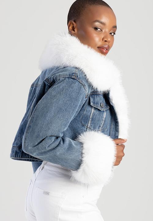 SISSY BOY - Denim Cropped Jacket With Faux Fur Collar And Cuffs - Denim