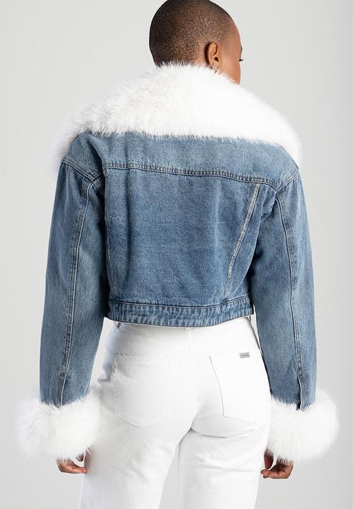SISSY BOY - Denim Cropped Jacket With Faux Fur Collar And Cuffs - Denim