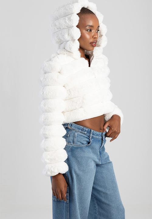 SISSY BOY - Faux Fur Quilted Jacket With Hood - Cream