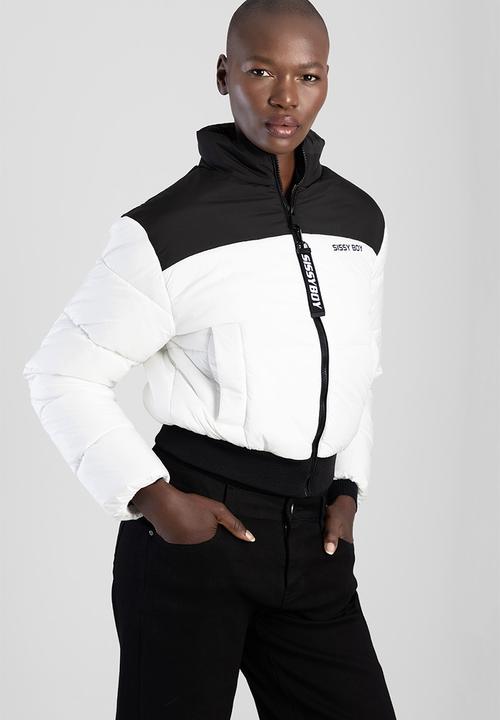 SISSY BOY - Puffer Jacket With Contrast Panels And Branding - Black/White