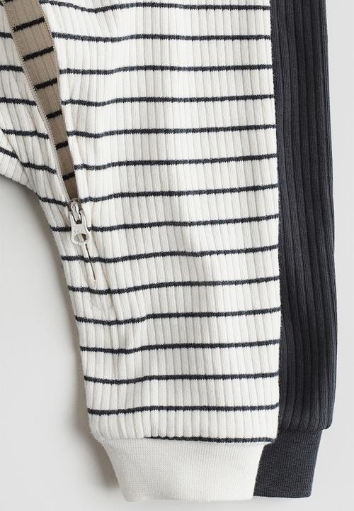 H&M - 2-Pack patterned cotton pyjamas - dark grey striped 