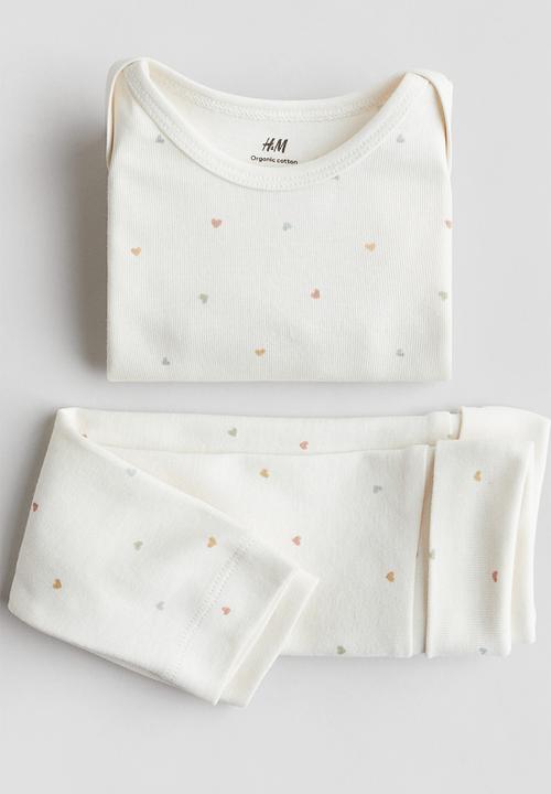 H&M - 2-Piece cotton jersey set - white hearts