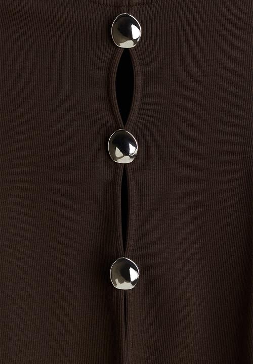 H&M - Button-detail ribbed top - dark brown 