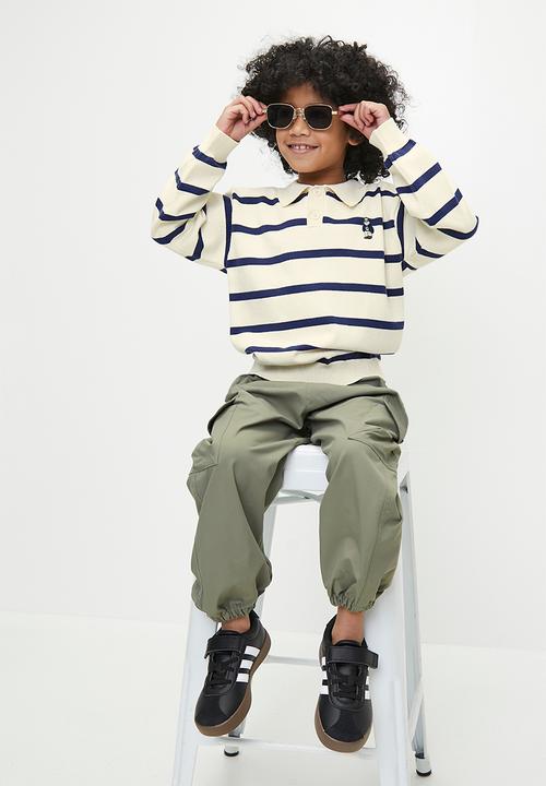 Pop Candy - Striped collared jersey - ecru & blue