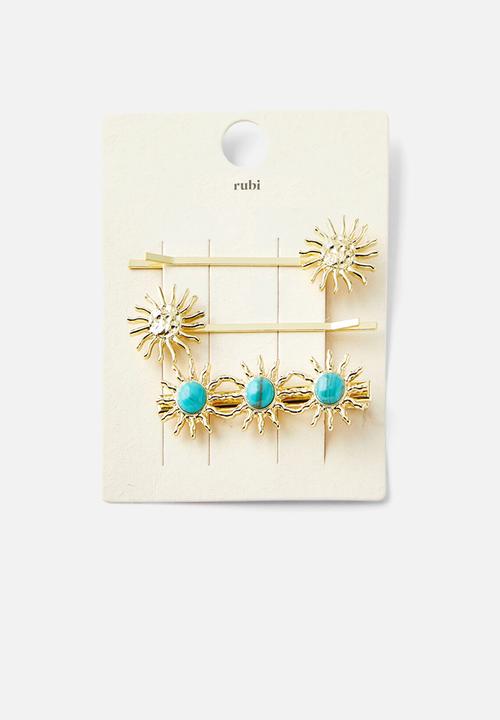 Rubi - Amelia hair clip- gold sun/turquoise