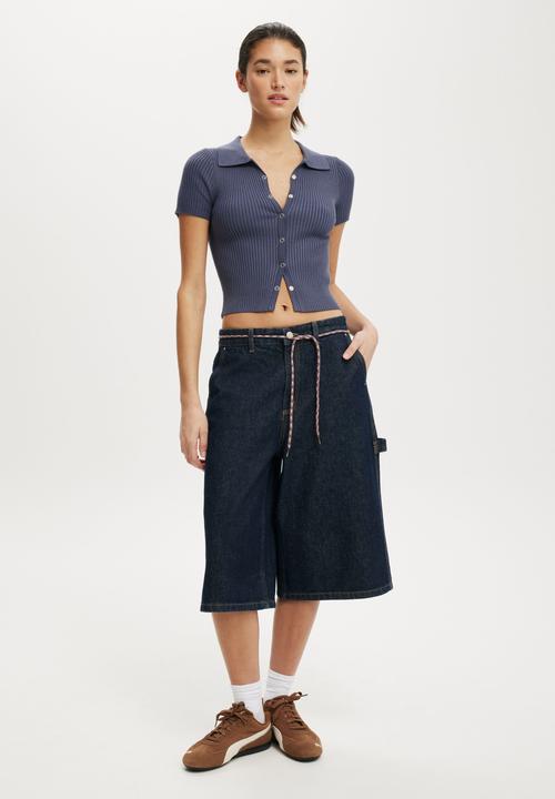 Cotton On - 91 baggy denim jort - shutter blue carpenter