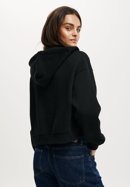 Cotton On - Classic fleece oversized zip through hoodie-black