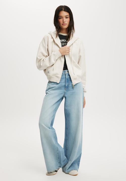 Cotton On - Classic fleece oversized zip through hoodie-oatmeal marle
