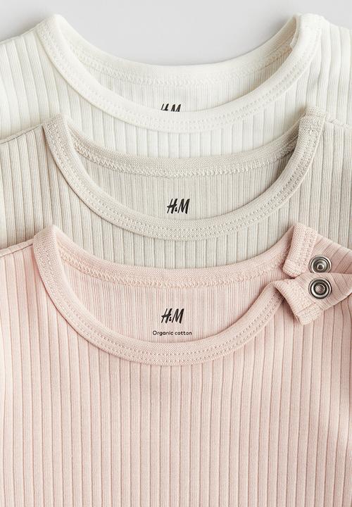 H&M - 3-Pack ribbed cotton bodysuits - light pink light beige