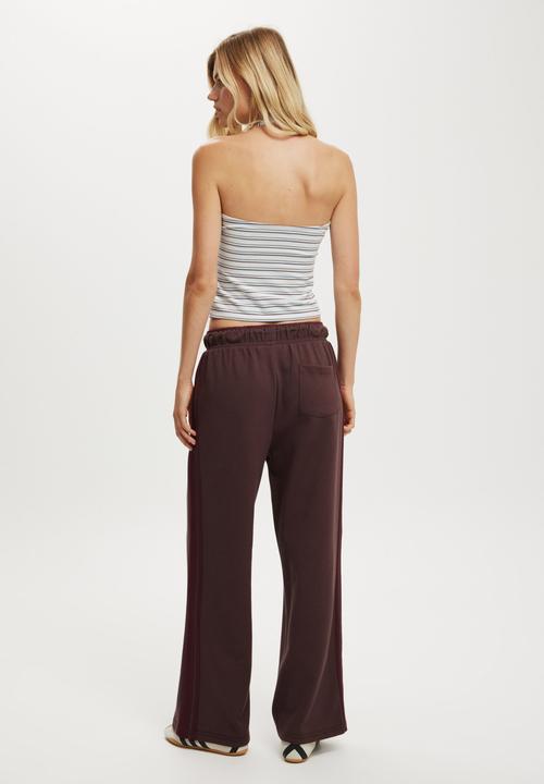 Cotton On - Contrast wide leg sweatpant-chocolate / sour cherry
