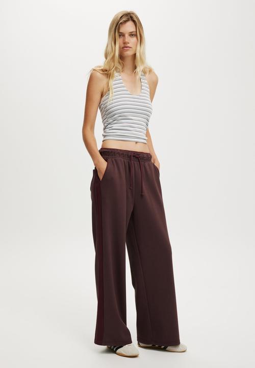 Cotton On - Contrast wide leg sweatpant-chocolate / sour cherry