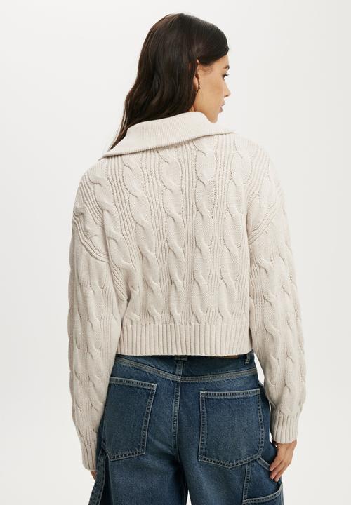 Cotton On - Cotton cable half zip pullover - oatmeal cable