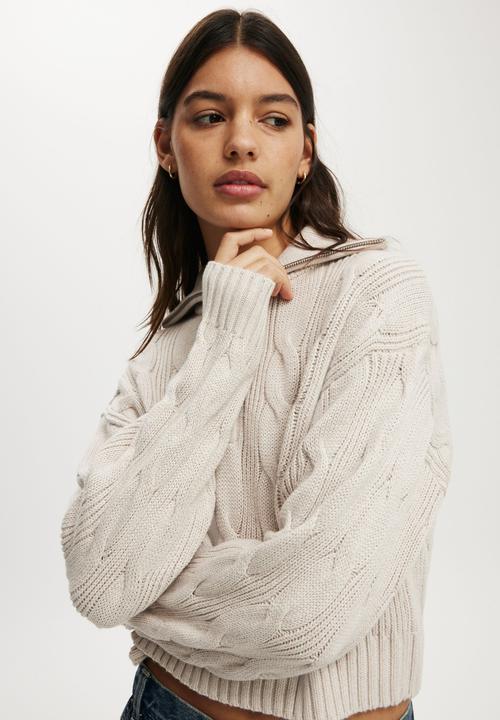 Cotton On - Cotton cable half zip pullover - oatmeal cable