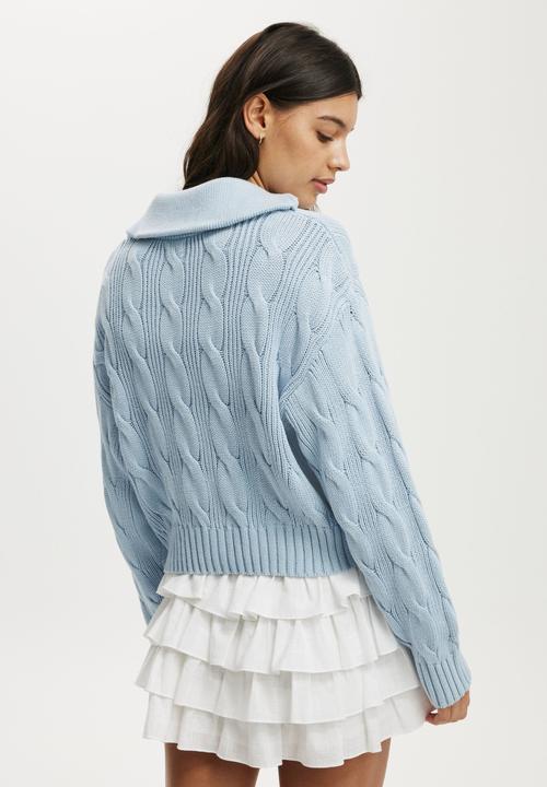 Cotton On - Cotton cable half zip pullover - serene blue