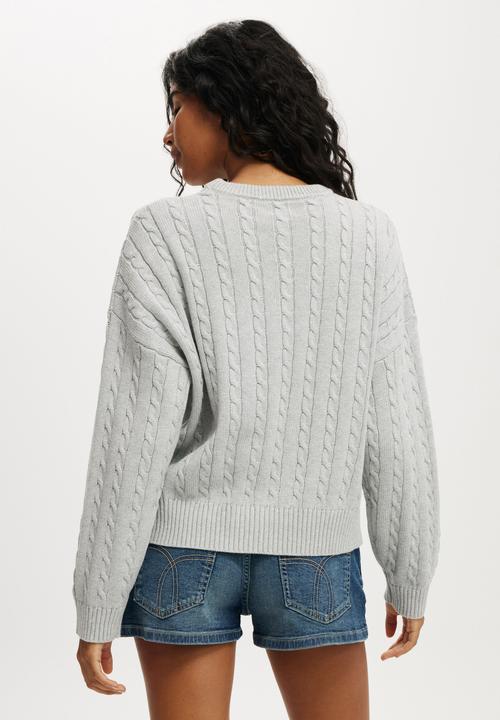 Cotton On - Cotton crew neck pullover - grey marle cable