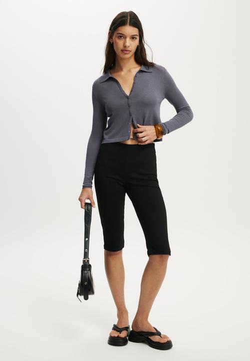 Cotton On - Fine knit polo long sleeve - slate grey
