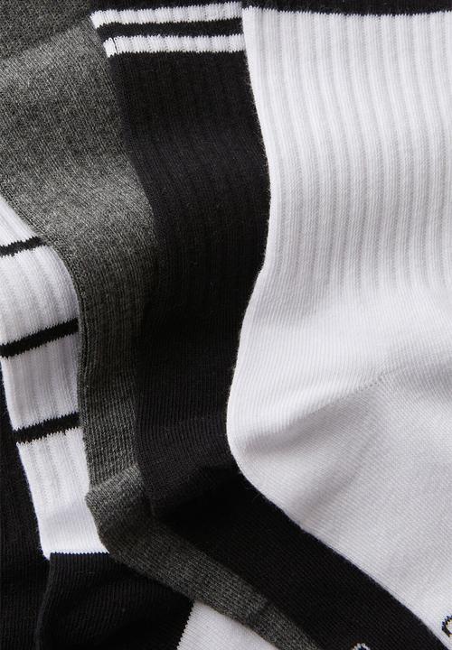 Rubi - 5Pk Crew Sock - Black & White Stripe Mix