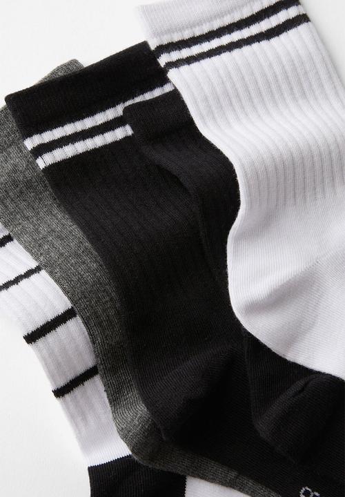 Rubi - 5Pk Crew Sock - Black & White Stripe Mix