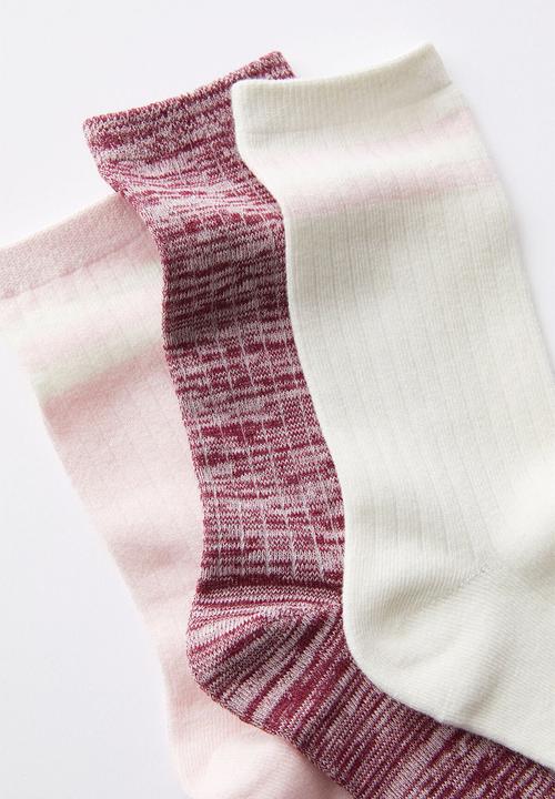Cotton On - Body Crew Socks 3 Pack - Deep Red/Cherry Dream