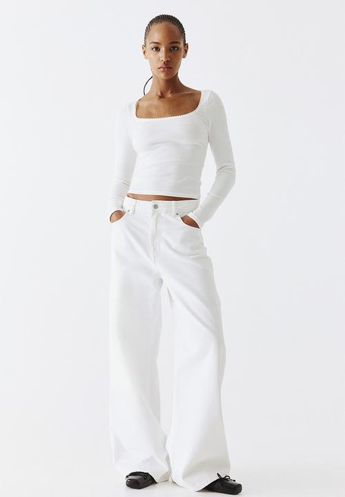 H&M - Picot-trimmed cotton top - cream