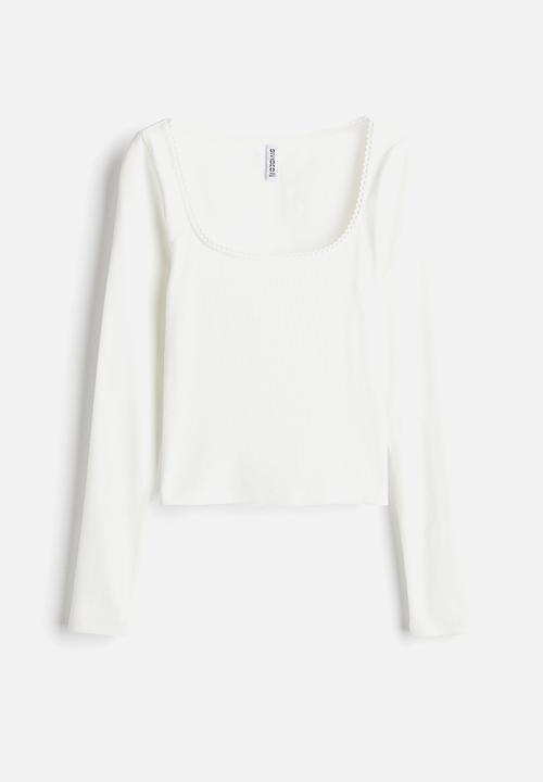 H&M - Picot-trimmed cotton top - cream
