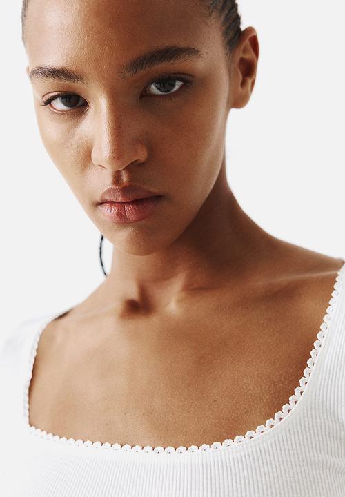 H&M - Picot-trimmed cotton top - cream
