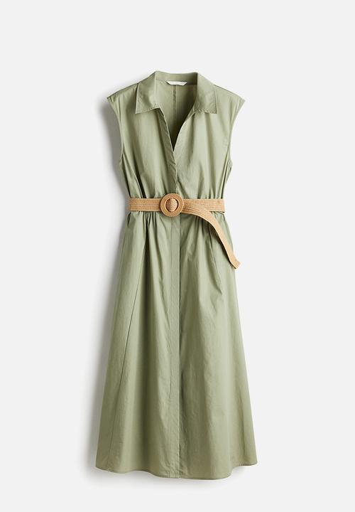 H&M - Belted cotton shirt dress - light khaki green