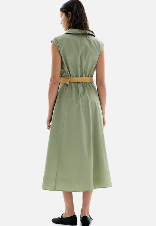 H&M - Belted cotton shirt dress - light khaki green