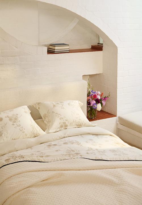 H&M - Cotton sateen double duvet cover set - light beige floral