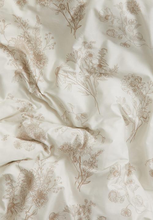 H&M - Cotton sateen double duvet cover set - light beige floral
