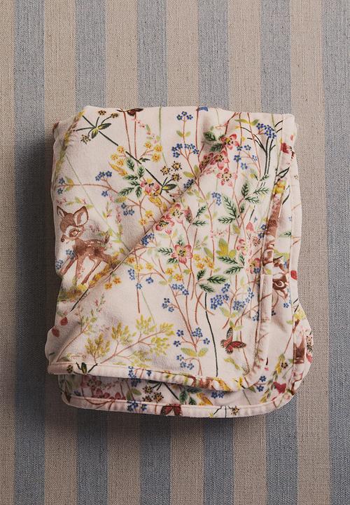 H&M - Patterned velour blanket - light beige/bambi