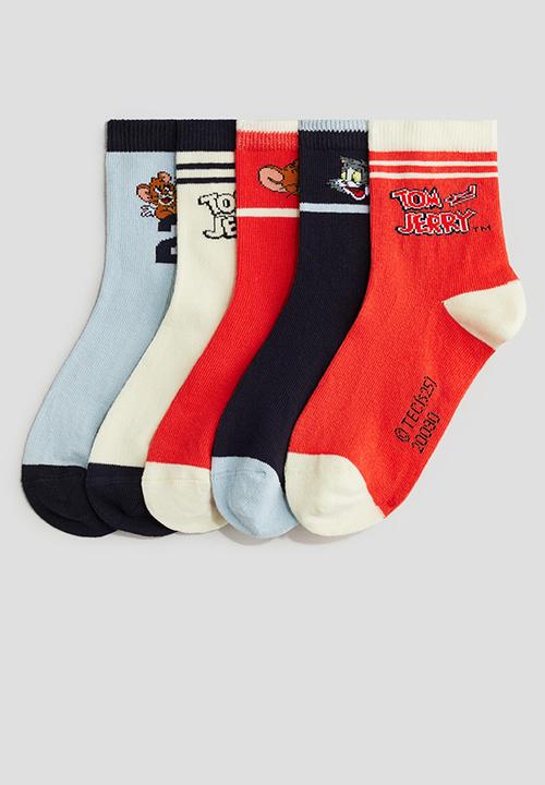 H&M - 5 pack patterned socks - bright red tom and jerry