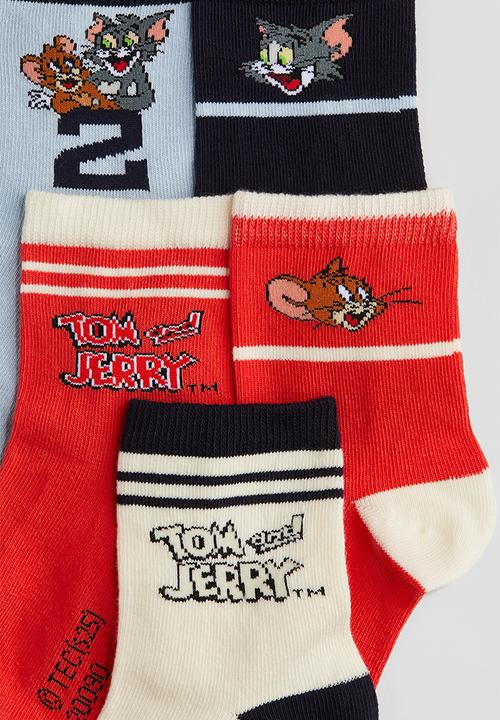H&M - 5 pack patterned socks - bright red tom and jerry