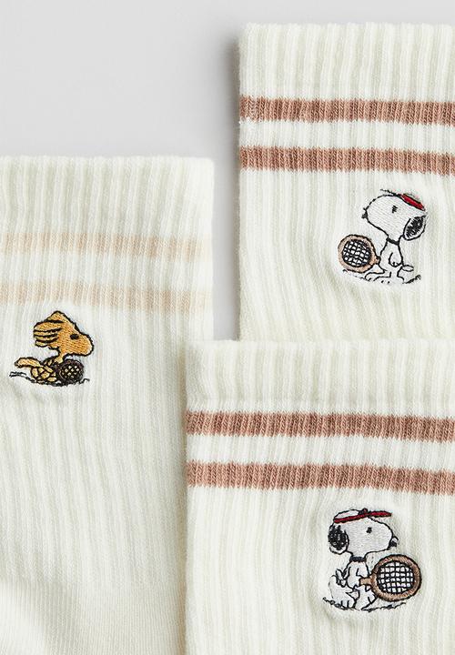 H&M - 5 pack intarsia motif socks - cream snoopy